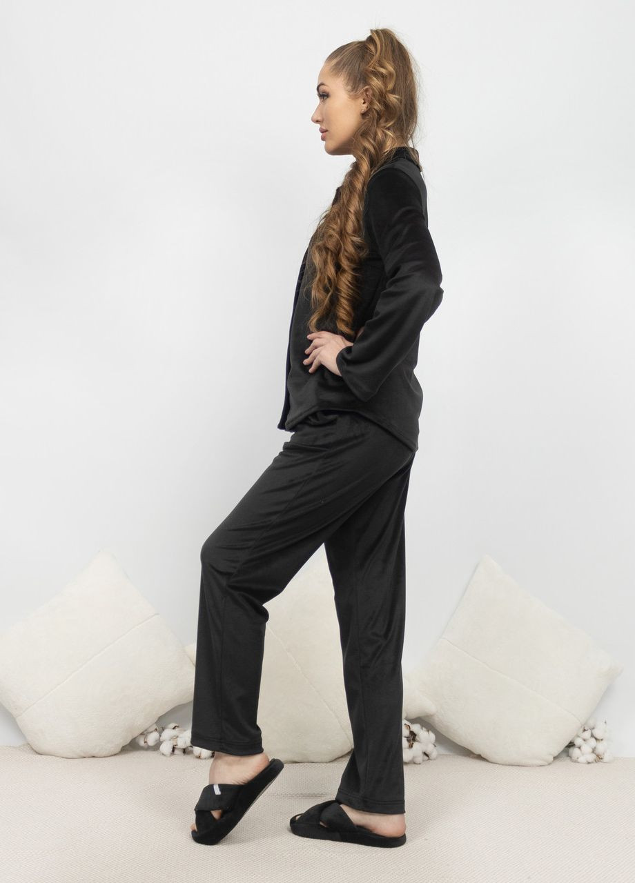 Черная всесезон пижама костюм домашний велюровый рубашка со штанами черный Maybel