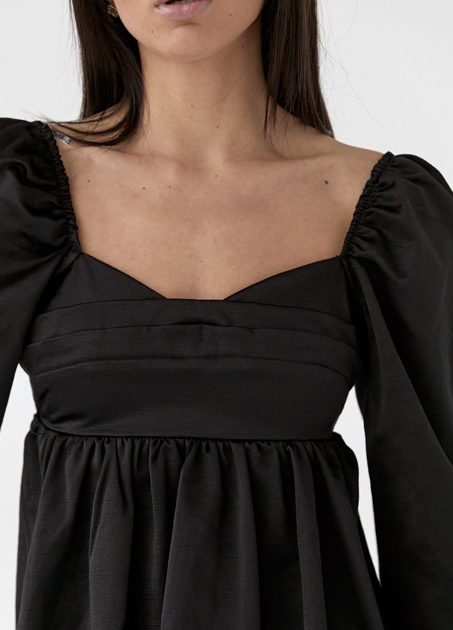 Черное вечернее атласное платье-мини с пышной юбкой и с открытой спиной - черный Lurex