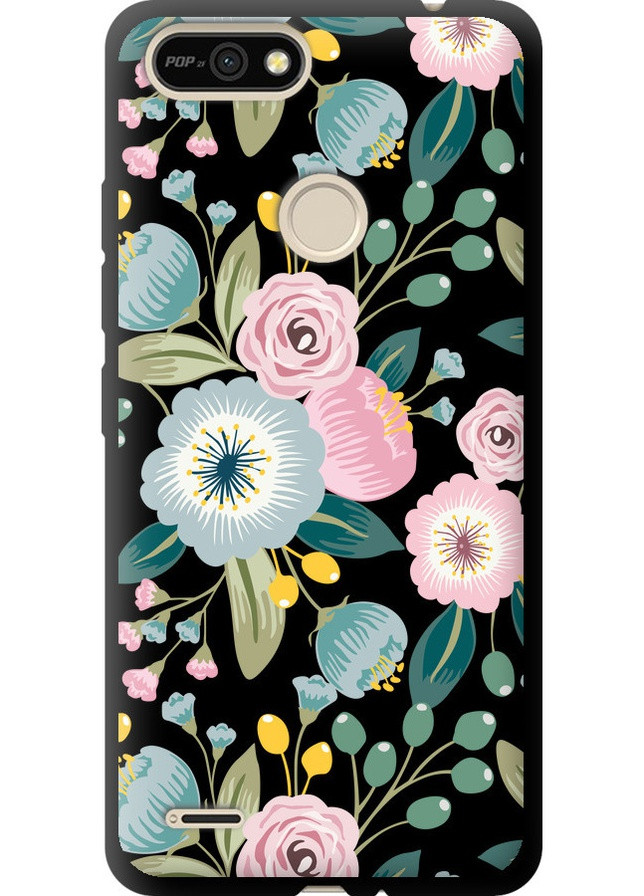 TPU черный чехол 'Цветочные обои v2' для Endorphone Tecno Pop 2F B1F (258092451)
