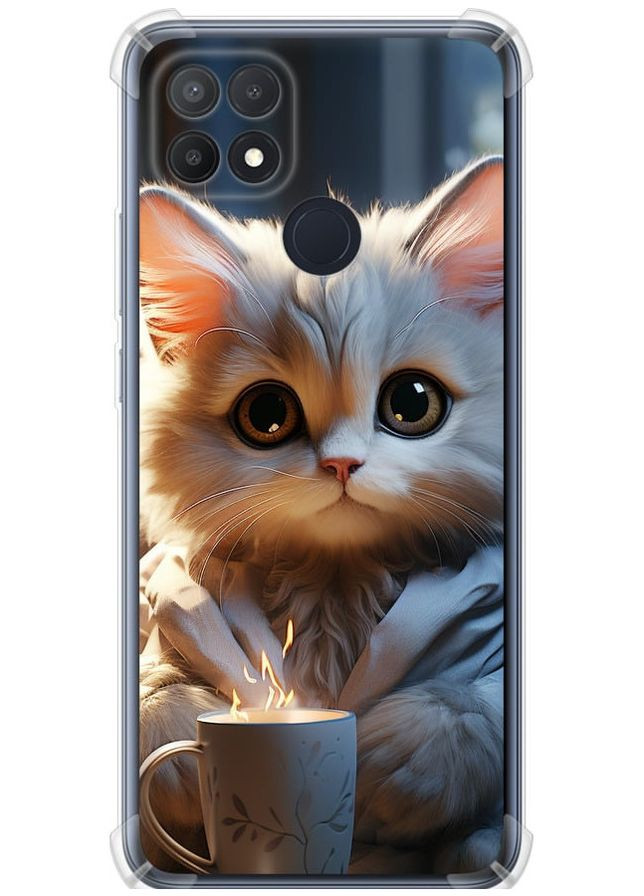 Силикон с усиленными углами чехол 'White cat' для Endorphone Oppo A15 (265396120)