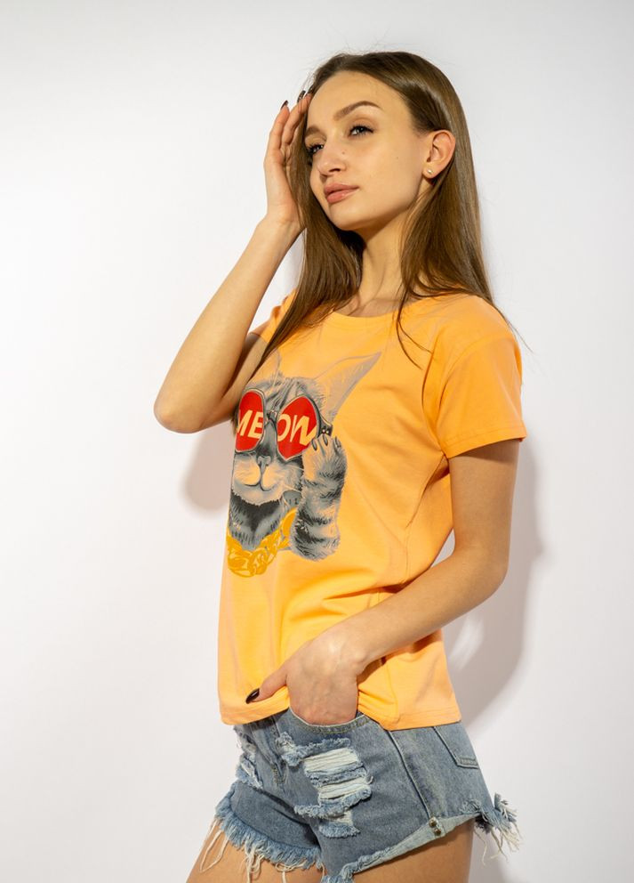 Персиковая летняя стильная женская футболка (персиковый) Time of Style