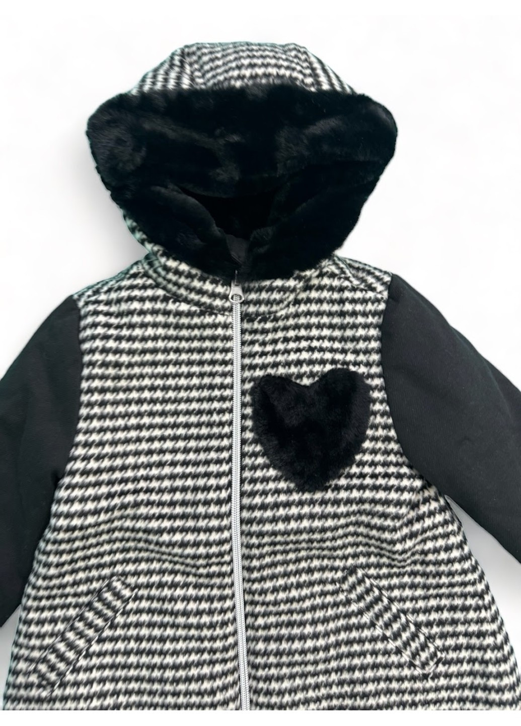 Черное Пальто в гусиную лапку с искусственным мехом Chicco