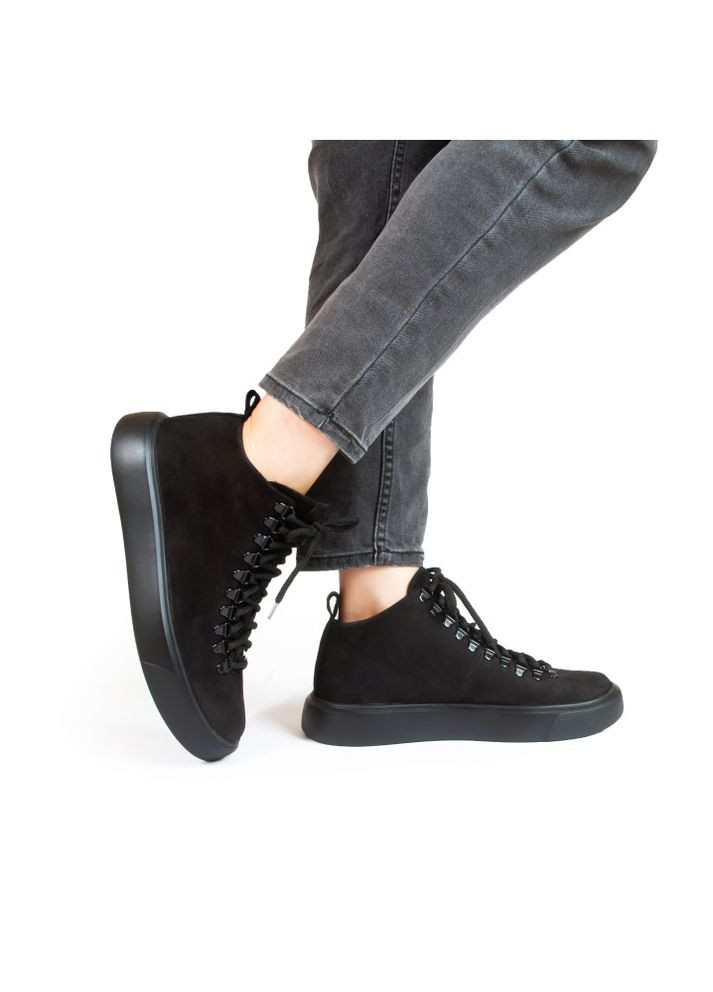 Черные осенние ботинки мужские демисезонные maksym из нубука чёрные Oldcom