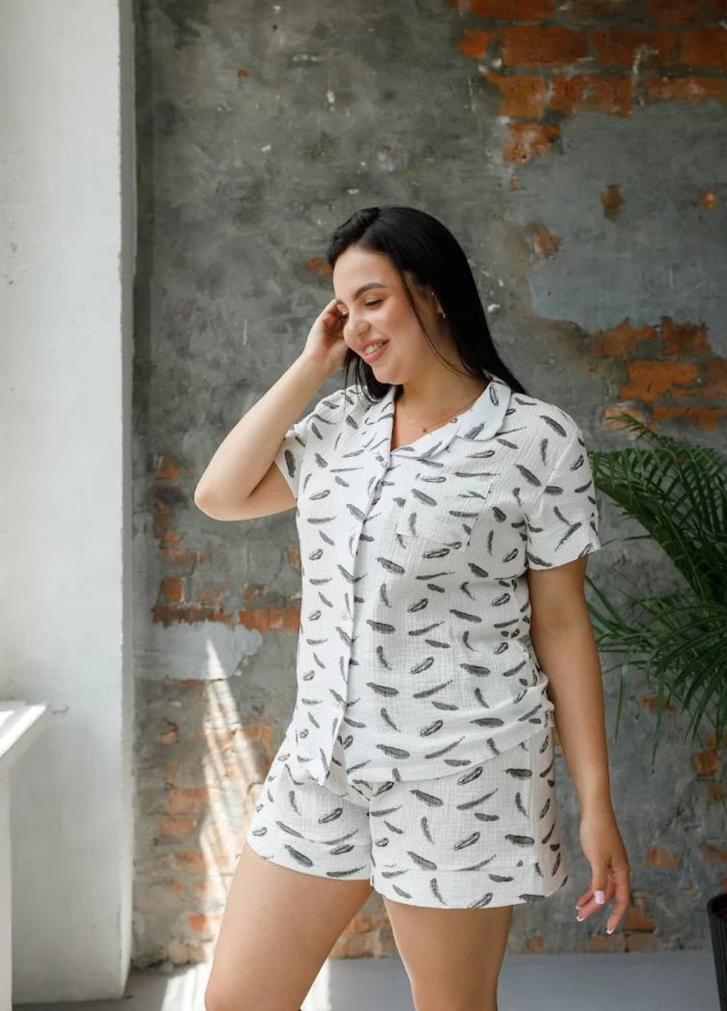 Комбинированная всесезон женская пижама из муслина рубашка + шорты V.Velika