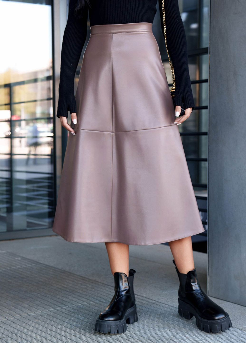 Практична та сучасна спідниця з еко-шкіри кольору мокко Jadone Fashion сукня (264920172)