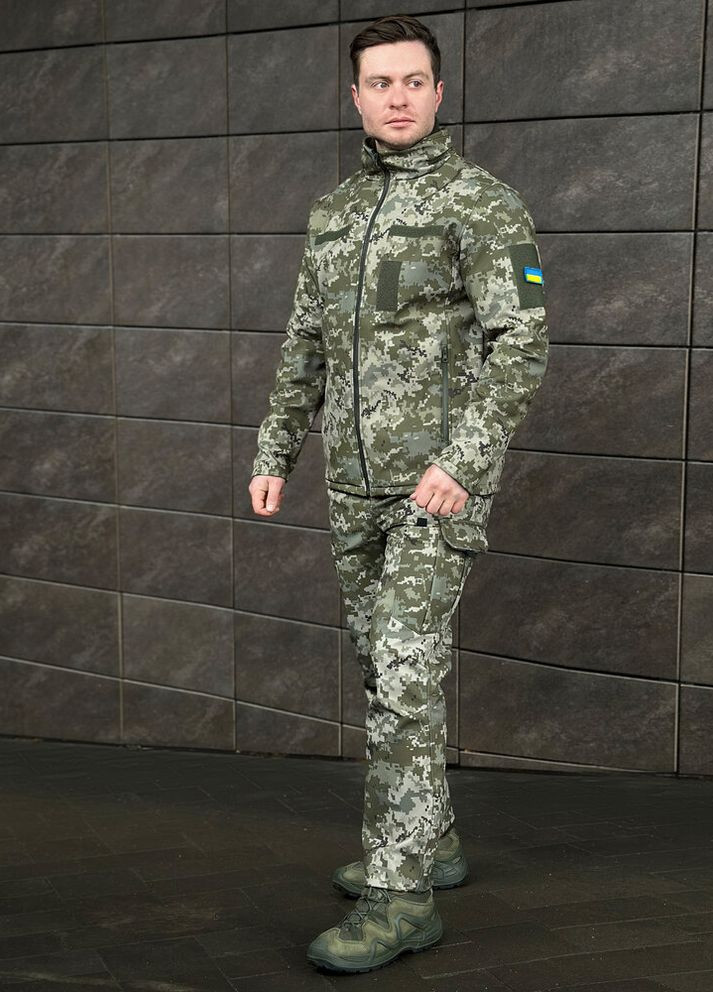 Оливкова (хакі) демісезонна куртка shadow військова з липучками піксель Pobedov