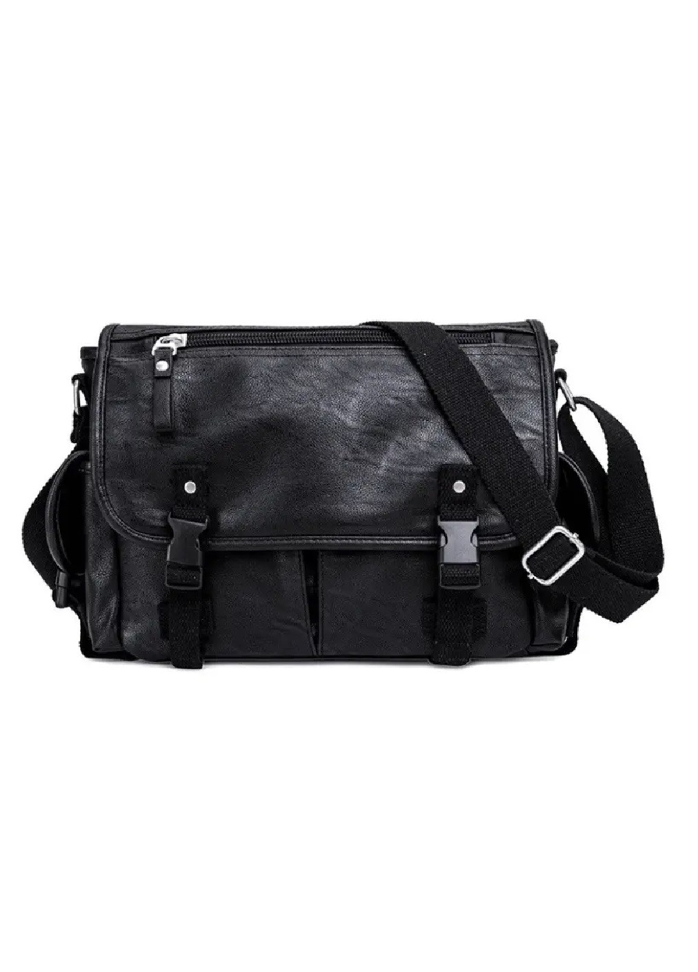 Чоловіча стильна практична компактна повсякденна сумка на плече з екошкіри 32х25х9 см (475520-Prob) Чорна Unbranded (268463130)