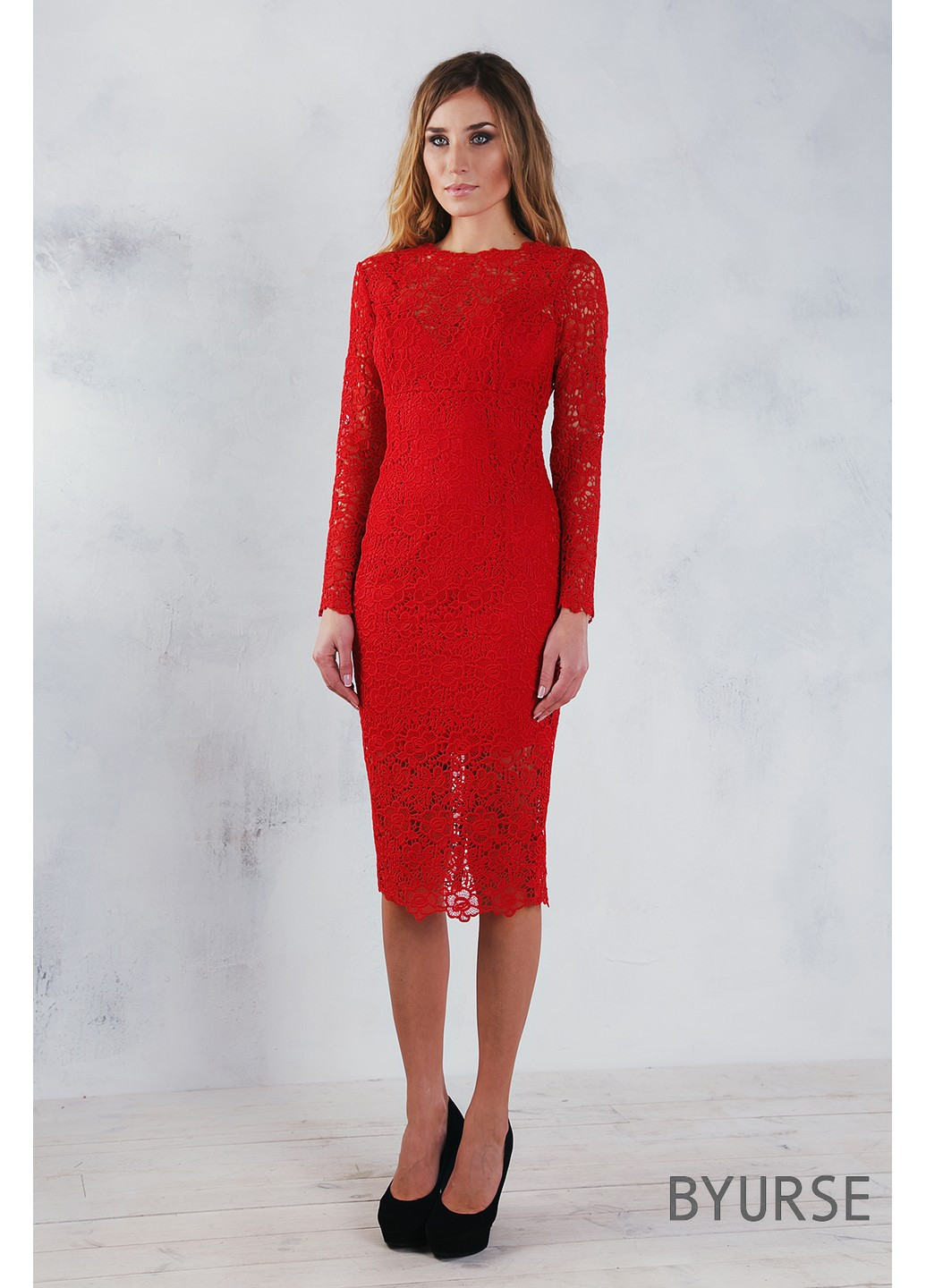 Красное коктейльное кружевное, красное платье - футляр эрика BYURSE с цветочным принтом