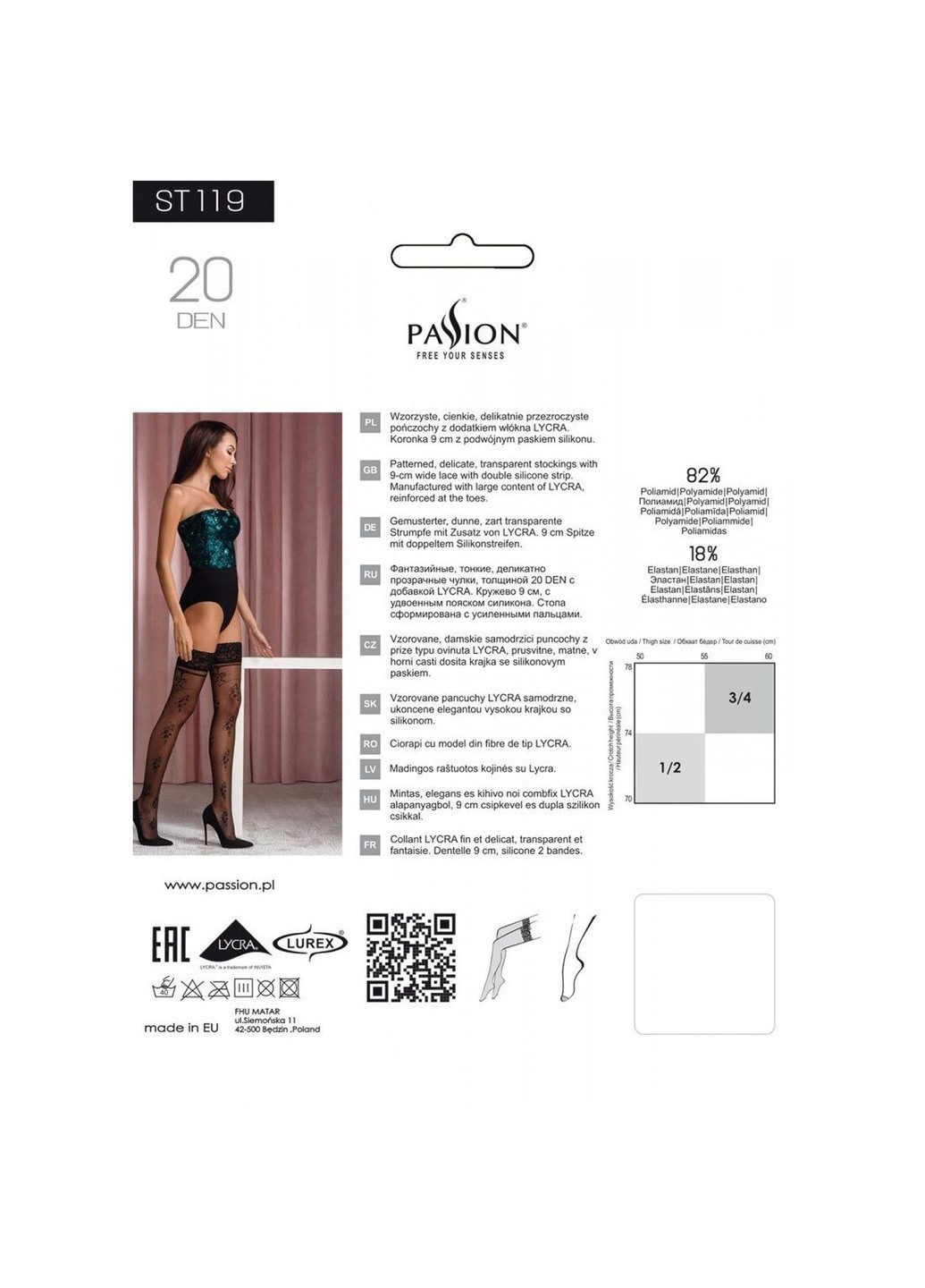 Панчохи ST119 5 чорні, на ажурній силіконовій резинці, з квітковим декором та люрексовою нит Passion (257300528)