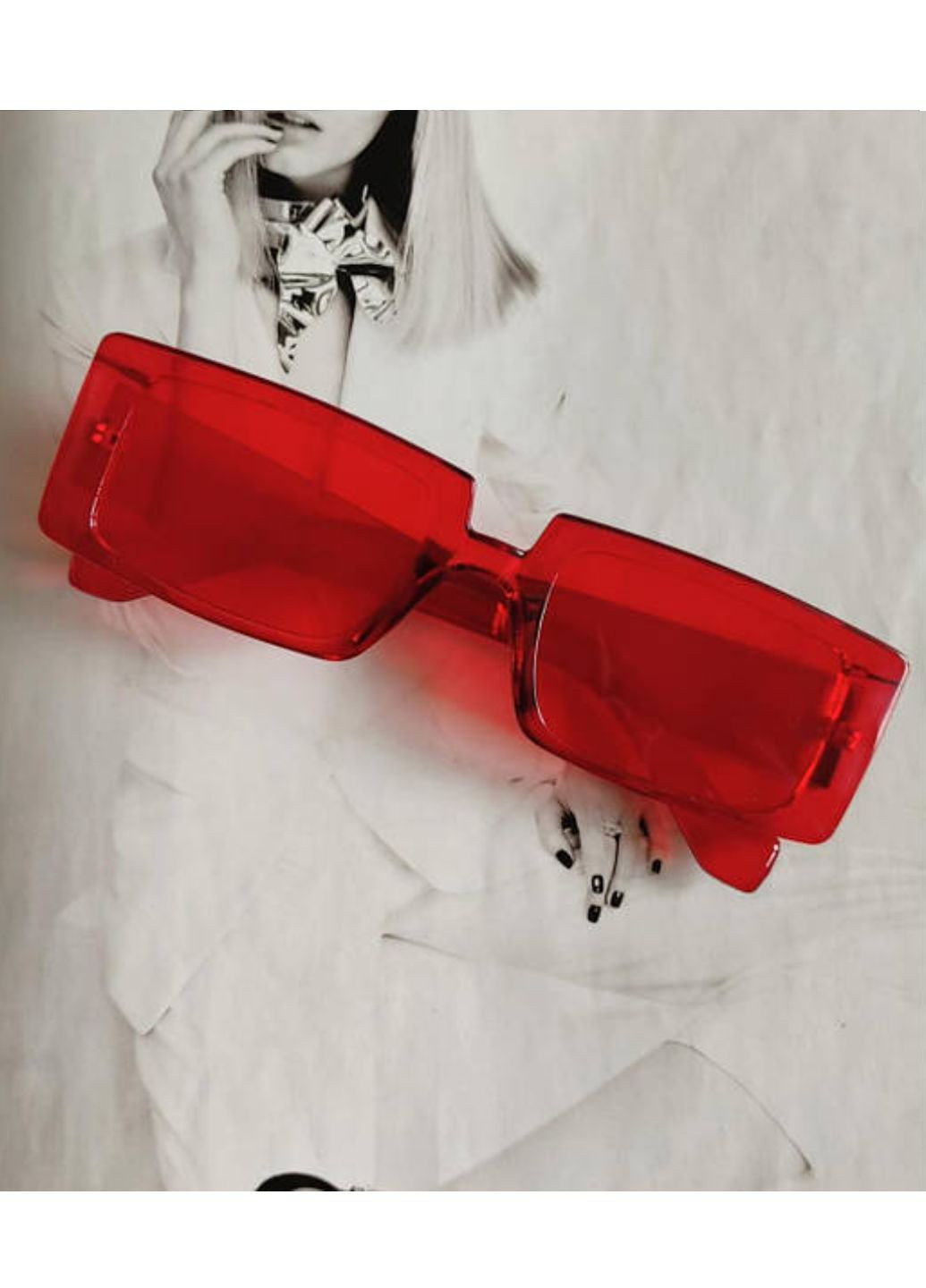 Сонцезахисні окуляри прямокутні у широкій оправі Червоний No Brand (257698939)