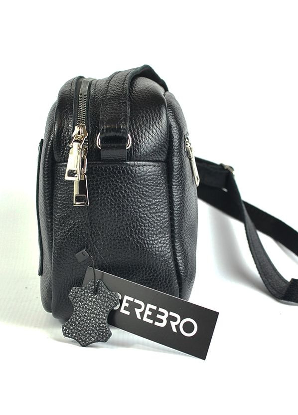 Шкіряна жіноча чорна маленька сумка крос-боді на плече, молодіжна сумочка з натуральної шкіри Serebro (266914620)