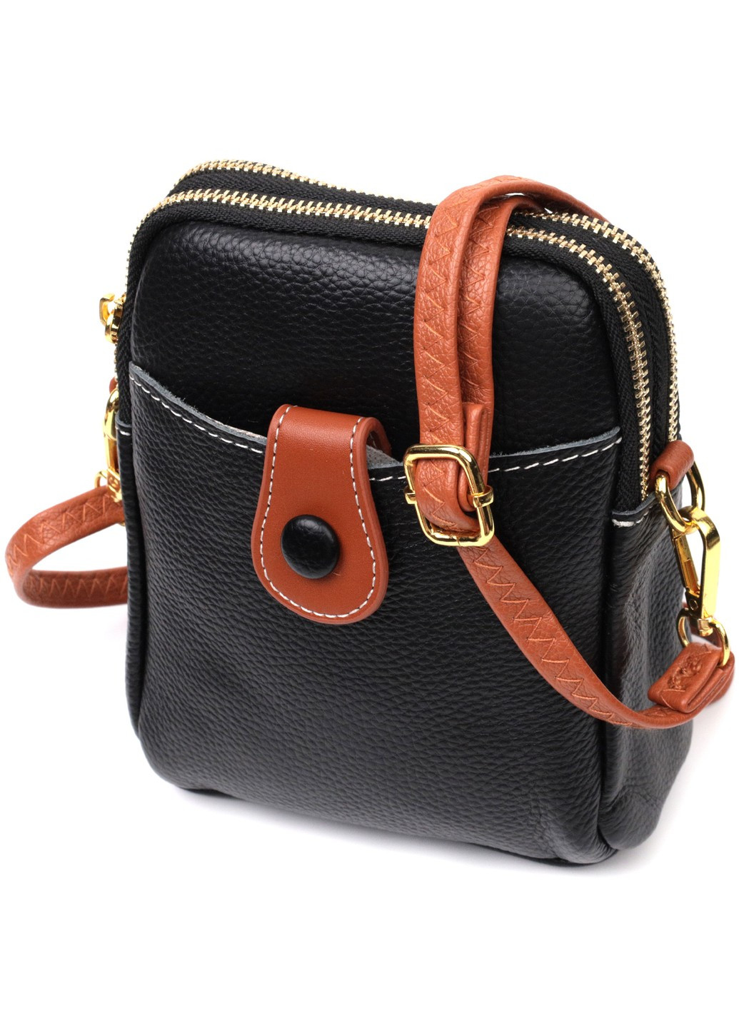 Удобная сумка трапеция для женщин из натуральной кожи 22269 Черная Vintage (276457601)
