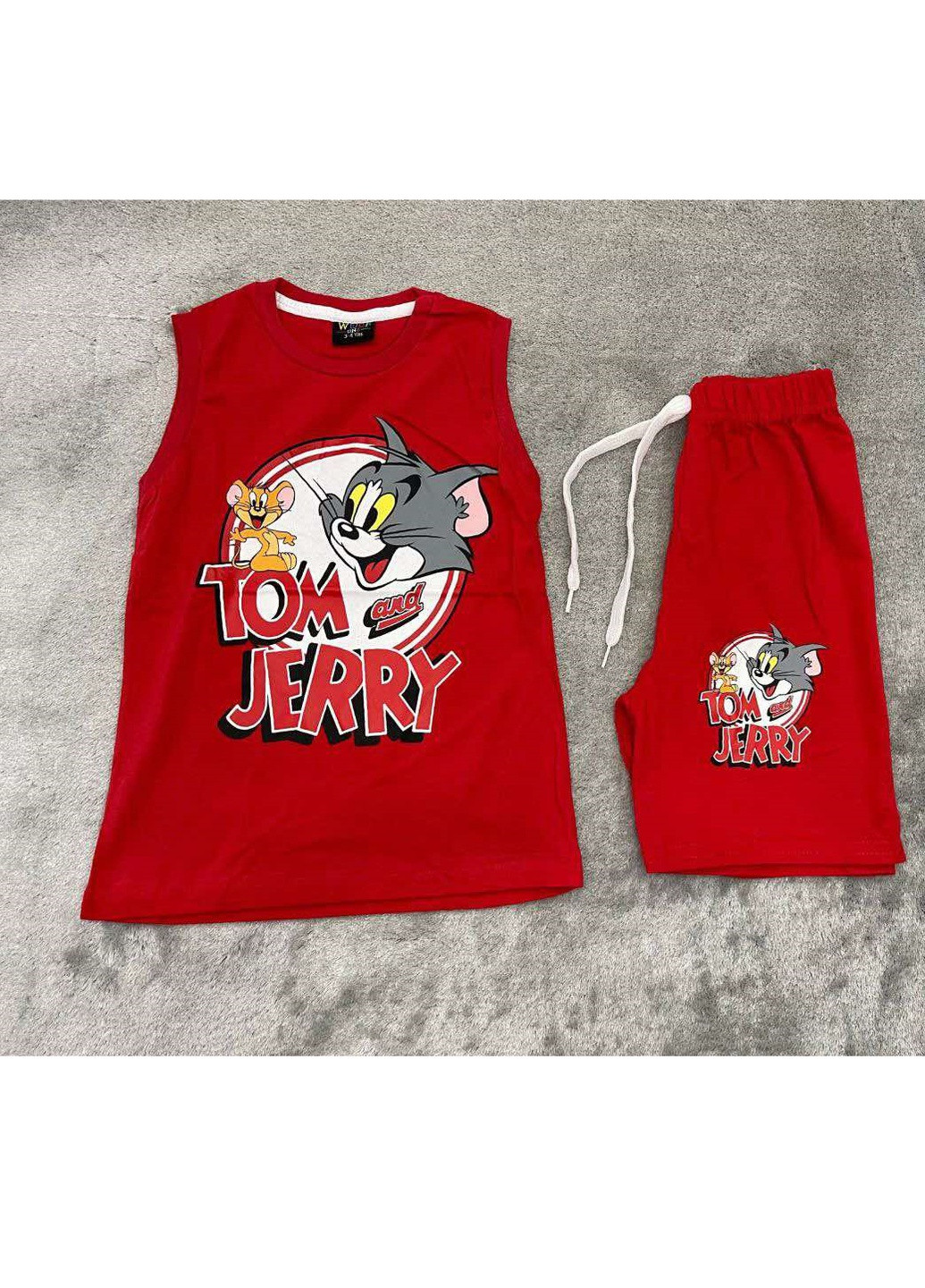 Красный летний костюм легкий (футболка, шорти) том и джерри (tom and jerry) No Brand