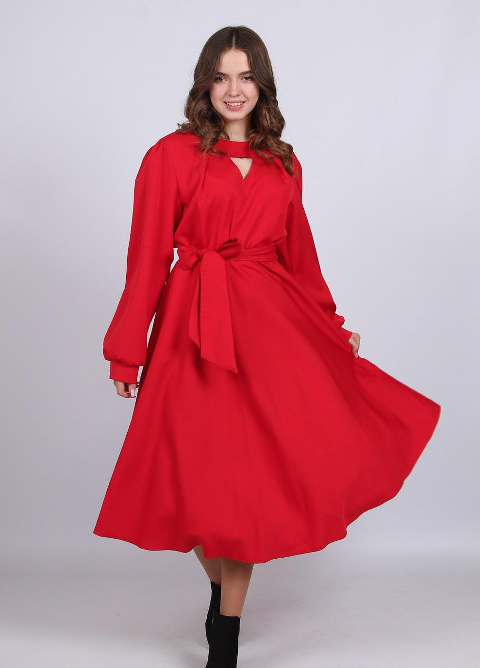 Красное платье женское 105 однотонный креп красное Актуаль