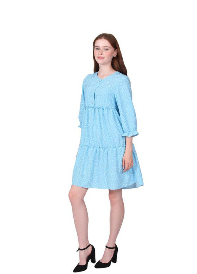 Голубое кэжуал платье женское 074 горох белый софт голубой Актуаль