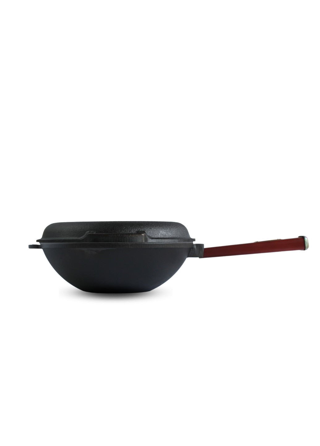 Сковорода чавунна з дерев`яною ручкою Бордо та чавунною кришкою-сковородою WOK 2,2 л л Brizoll (276390188)