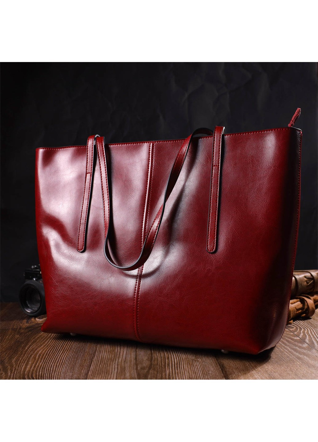 Вместительная сумка шоппер из натуральной кожи 22076 Бордовая Vintage (260360884)