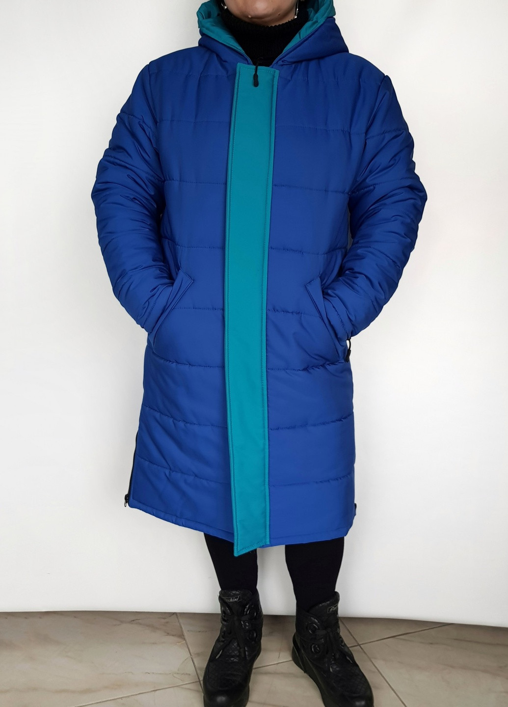 Синяя зимняя синяя зимняя женская куртка-пальто на молнии No Brand