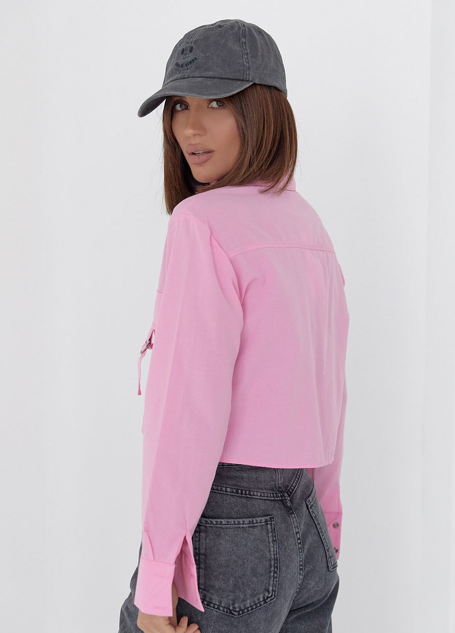 Укорочена жіноча сорочка з накладною кишенею - рожевий Lurex (277358361)