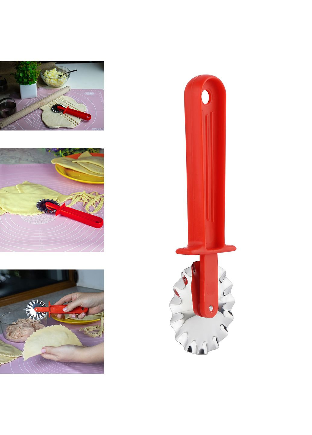Ніж ролик фігурний зубчастий для тіста та вирізання чебуреків Ø65х185 мм Kitchette (264291687)