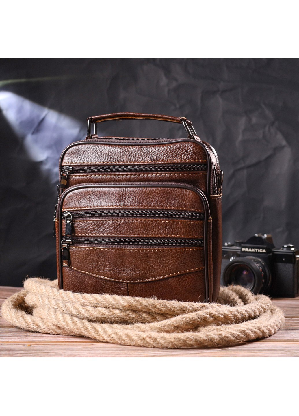 Стильная мужская сумка из натуральной кожи 21275 Коричневая Vintage (258267893)
