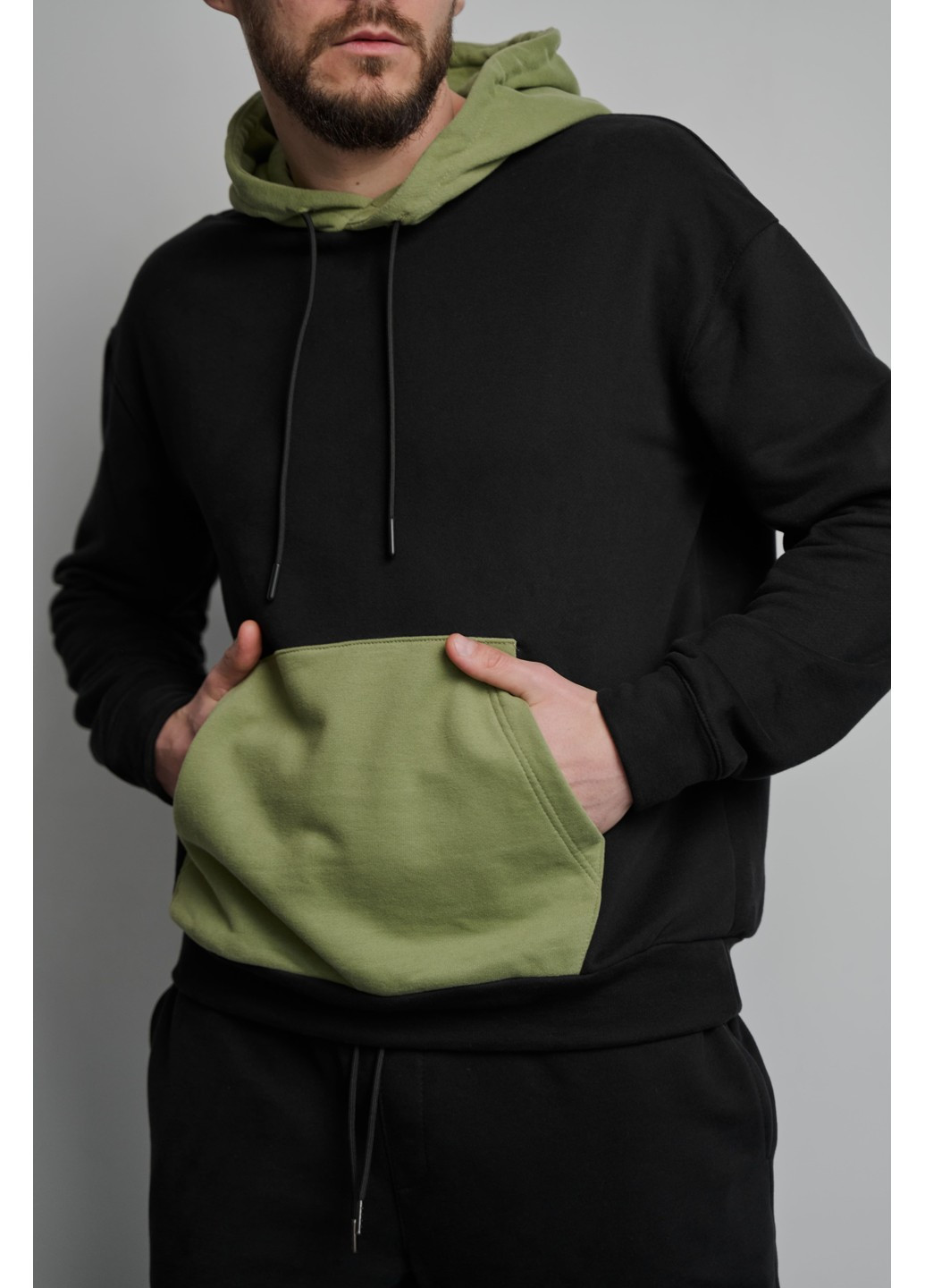 Спортивний костюм чоловічий весна осінь COLOR BLOCK з худі чорний з зеленим Handy Wear (275793044)