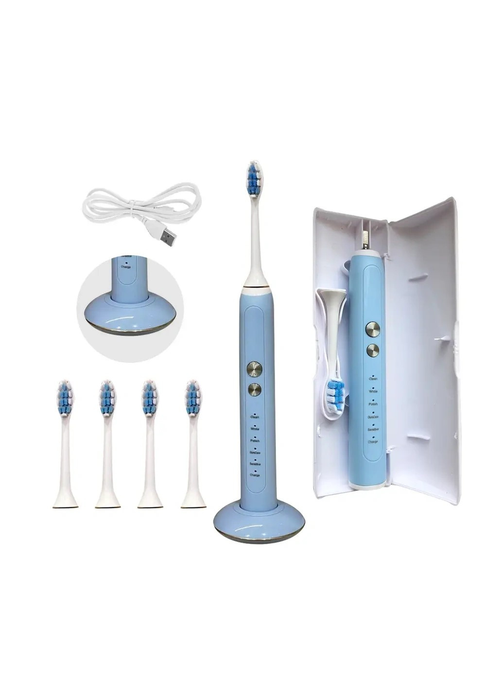 Ультразвуковая электрическая зубная щетка PRO 3D Blue 5 насадок Sonic (258853937)