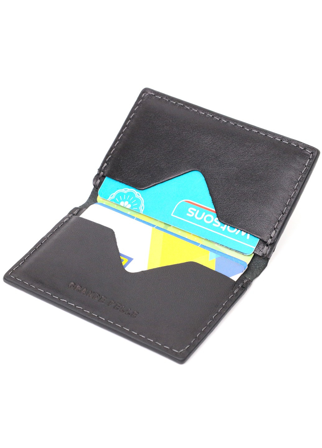 Картхолдер унісекс з тримачем для Apple AirTag з натуральної шкіри 11607 Чорний Grande Pelle (267507181)