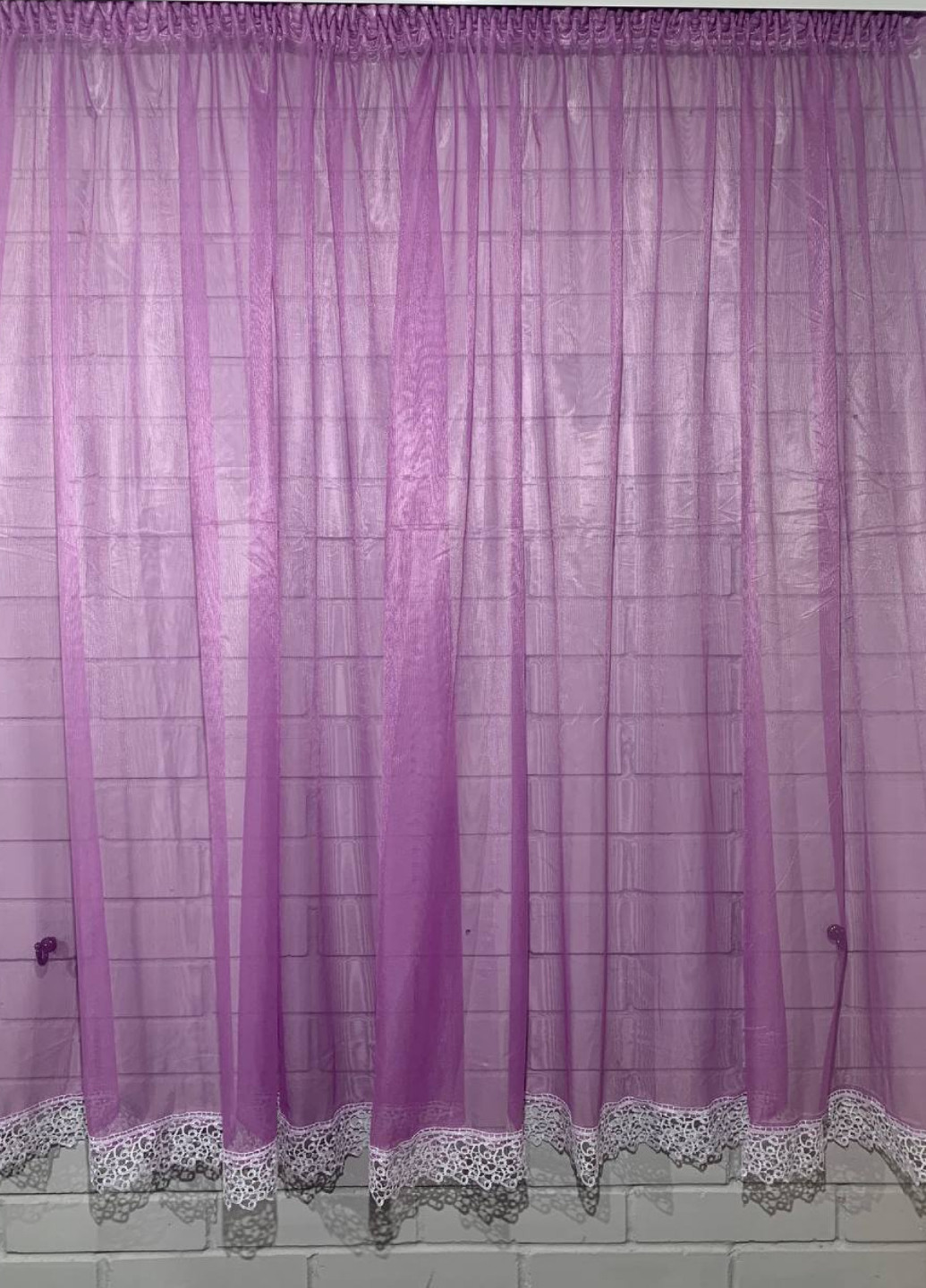 Готовый короткий тюль сетка на тесьме 300х140 см фиолетовый No Brand (262006864)