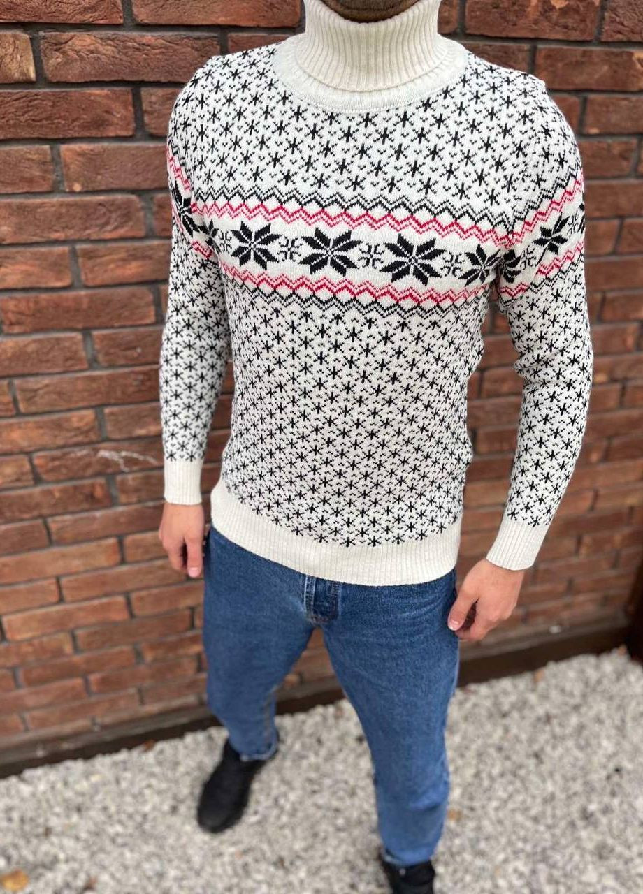 Белый зимний мужской новогодний свитер No Brand