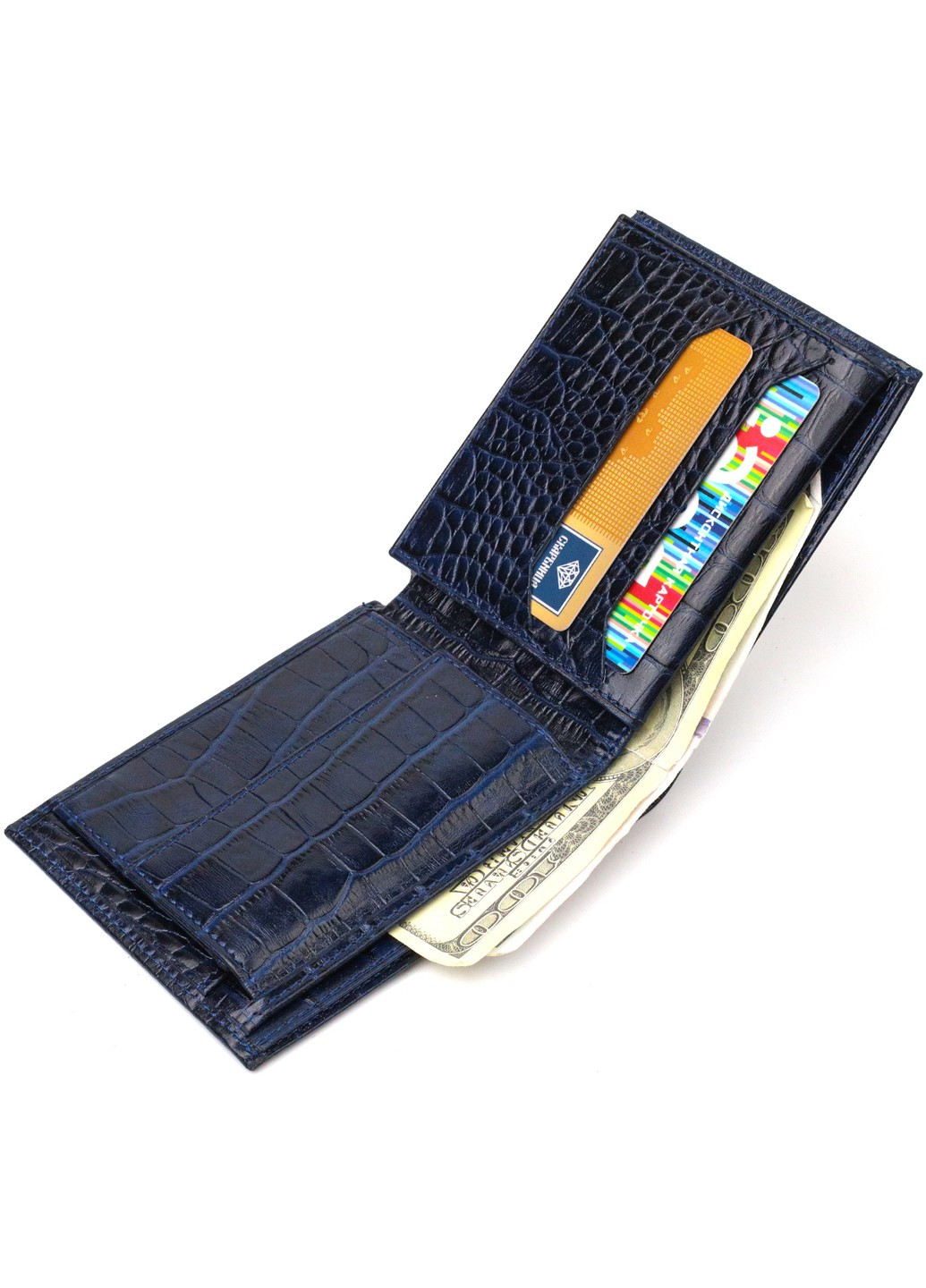 Гарний гаманець для чоловіків з натуральної шкіри з тисненням під крокодила 21924 Синій Canpellini (259873981)