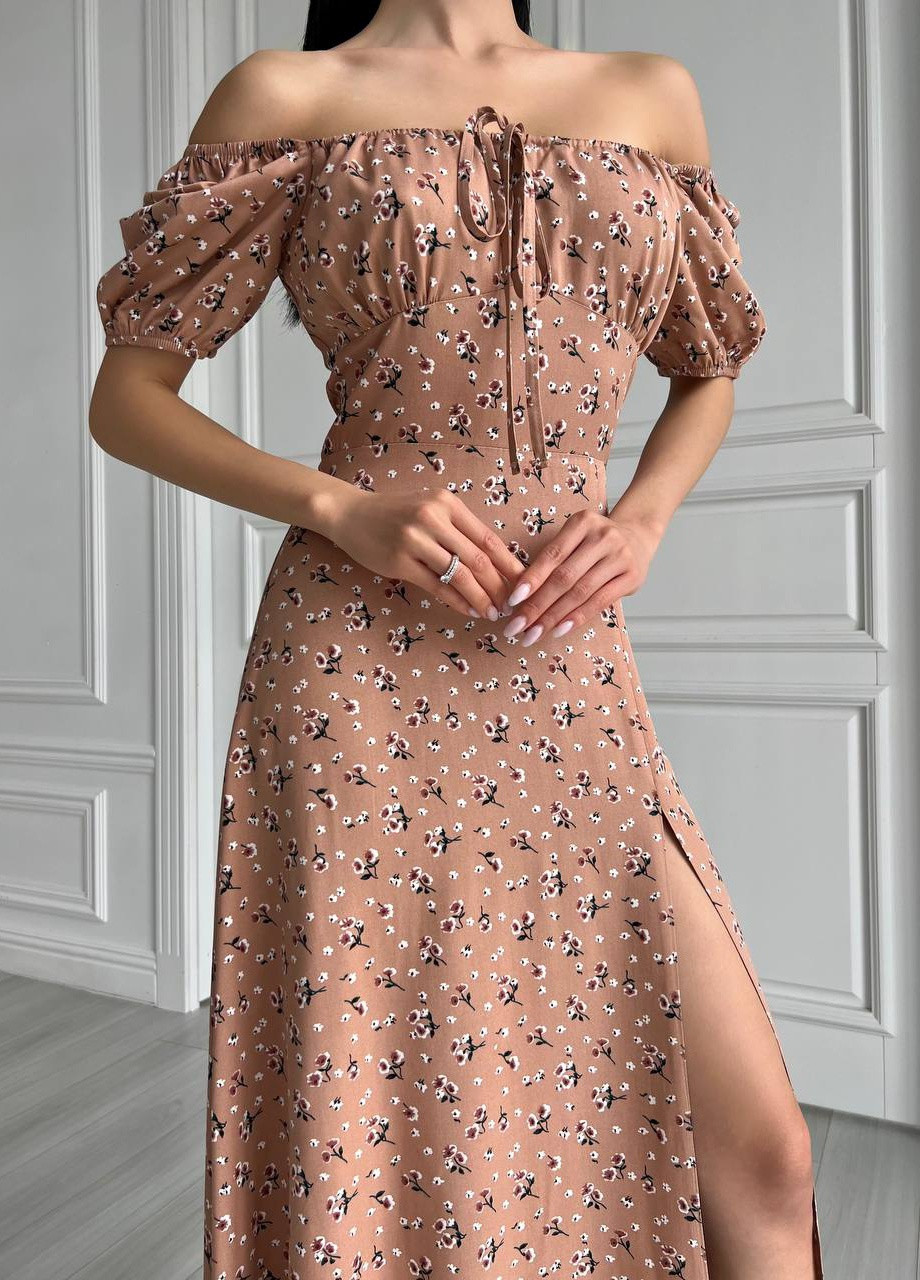 Бежевое женское летнее платье миди цвет бежевый р.42 437180 New Trend