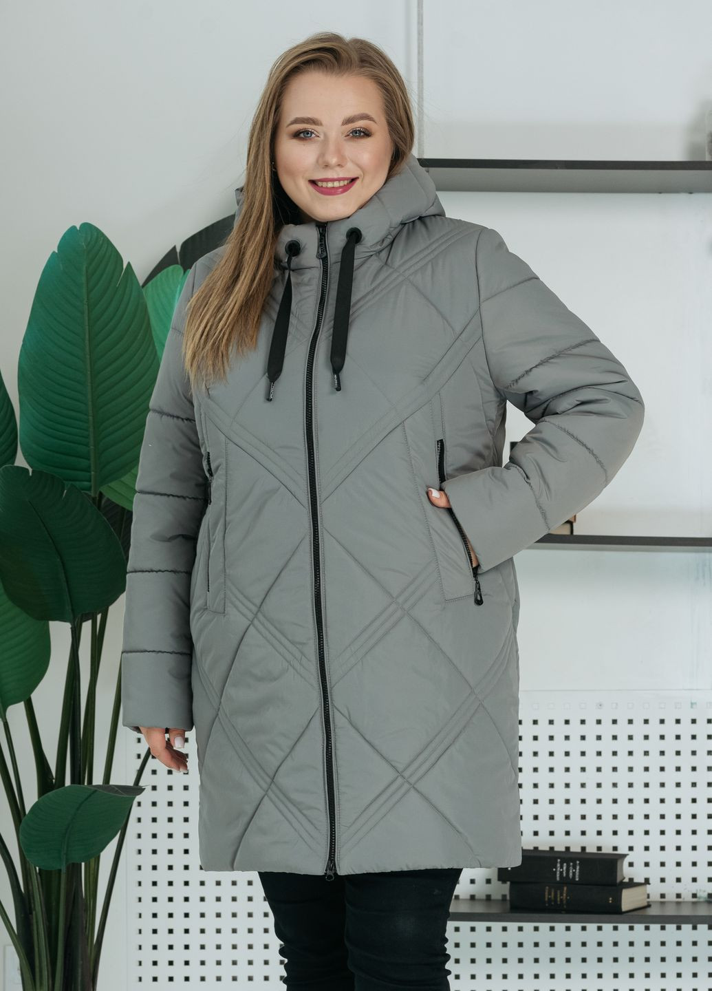 Оливкова демісезонна демісезонна жіноча куртка великого розміру куртка-пальто SK