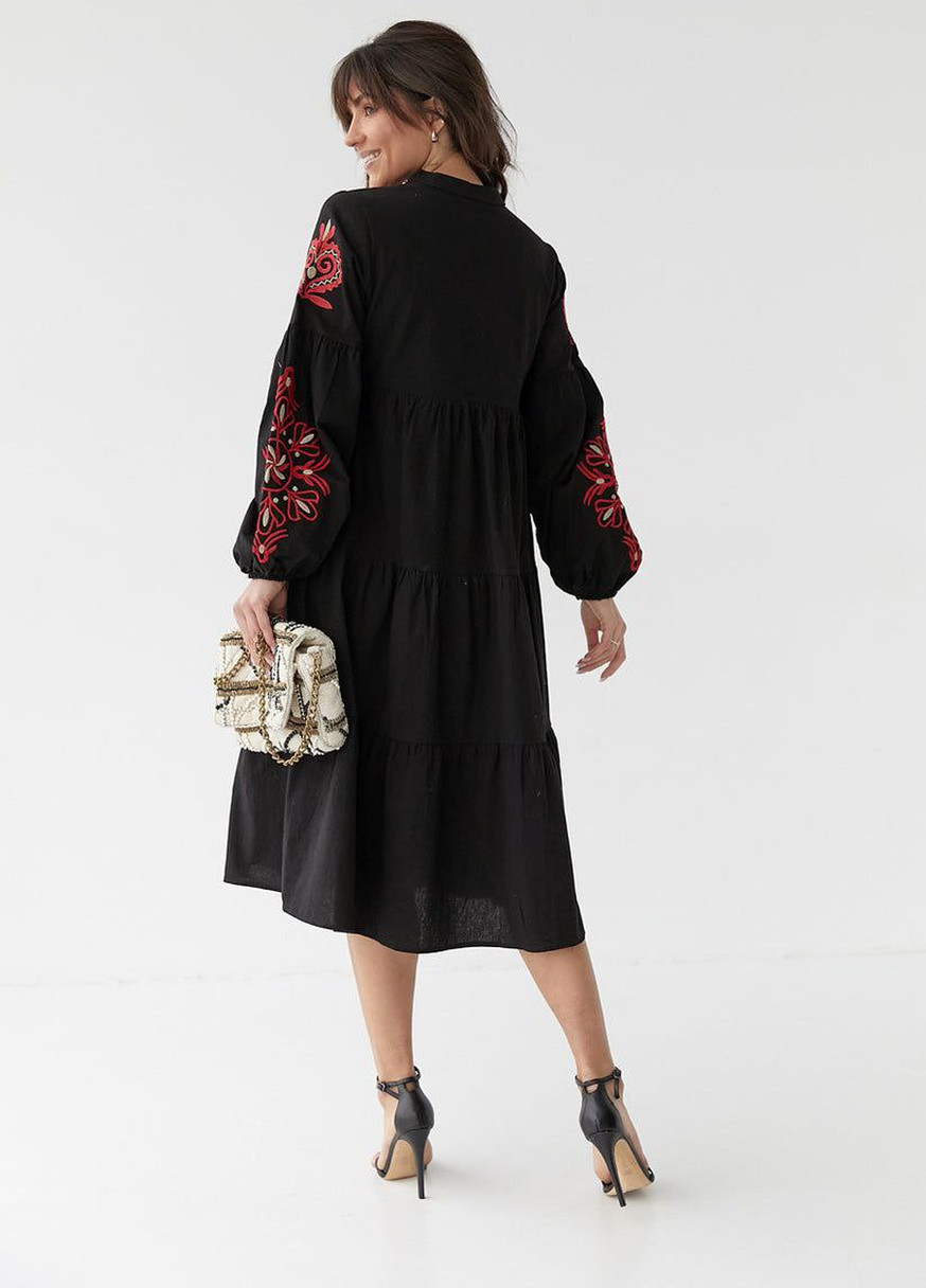 Платье Вышиванка Горобына черное с красной вышивкой No Brand (258263994)