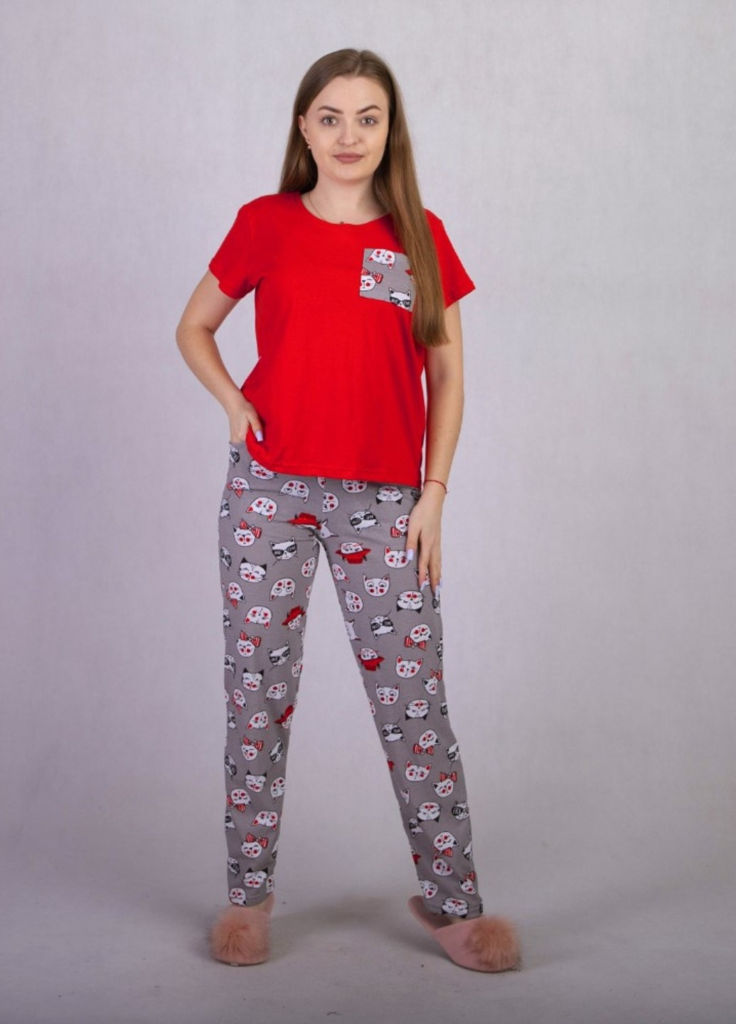 Жіноча піжама домашній костюм з футболки та штанів Funny Cat No Brand (266623457)