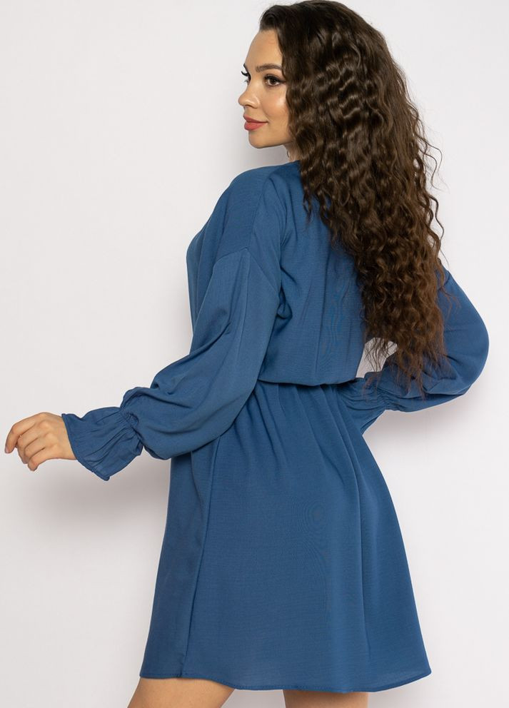 Синее кэжуал однотонное платье с длинными рукавами (синий) Time of Style однотонное