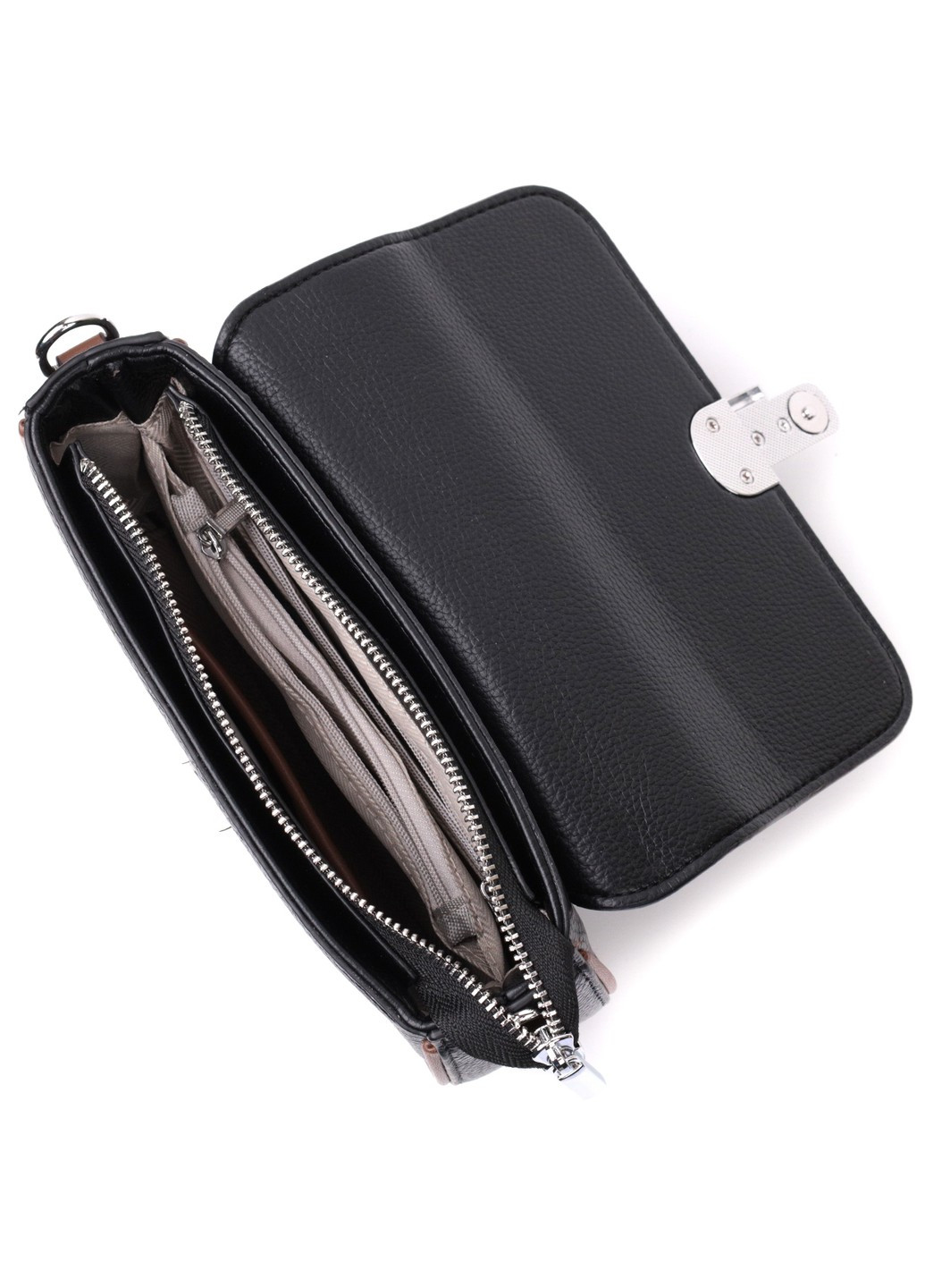 Шкіряна напівкругла сумка з цікавим магнітом-заскочкою для жінок 22441 Чорна Vintage (276461827)