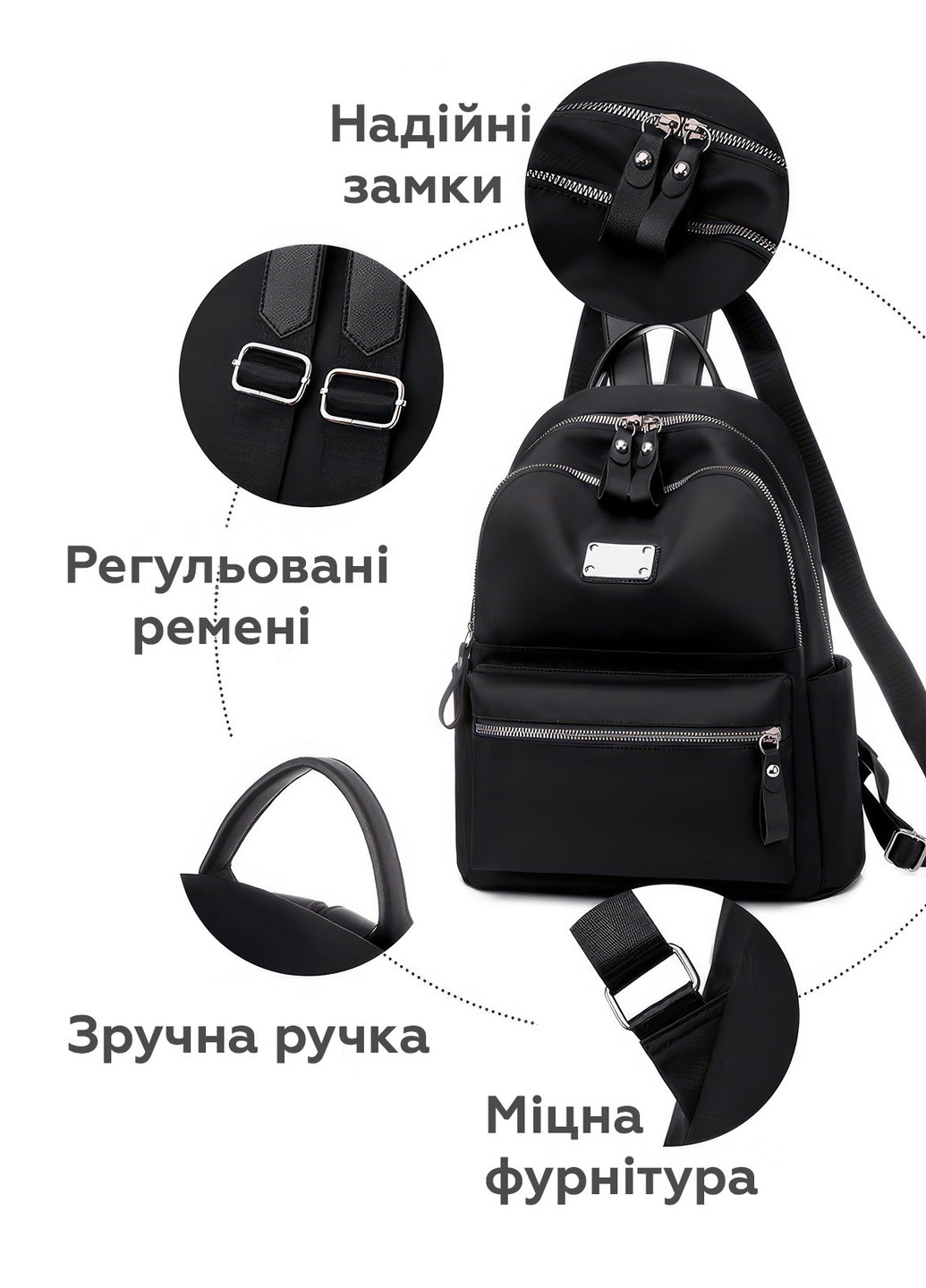 Женский рюкзак для прогулок, Прогулочный рюкзак, Маленький женский рюкзак, Рюкзак кожзам 8814 Черный 66103 DobraMAMA (259262053)