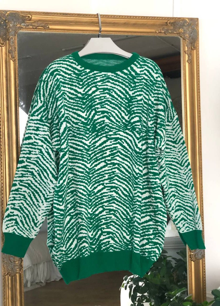 Зеленый демисезонный свитер женский анималистический принт No Brand