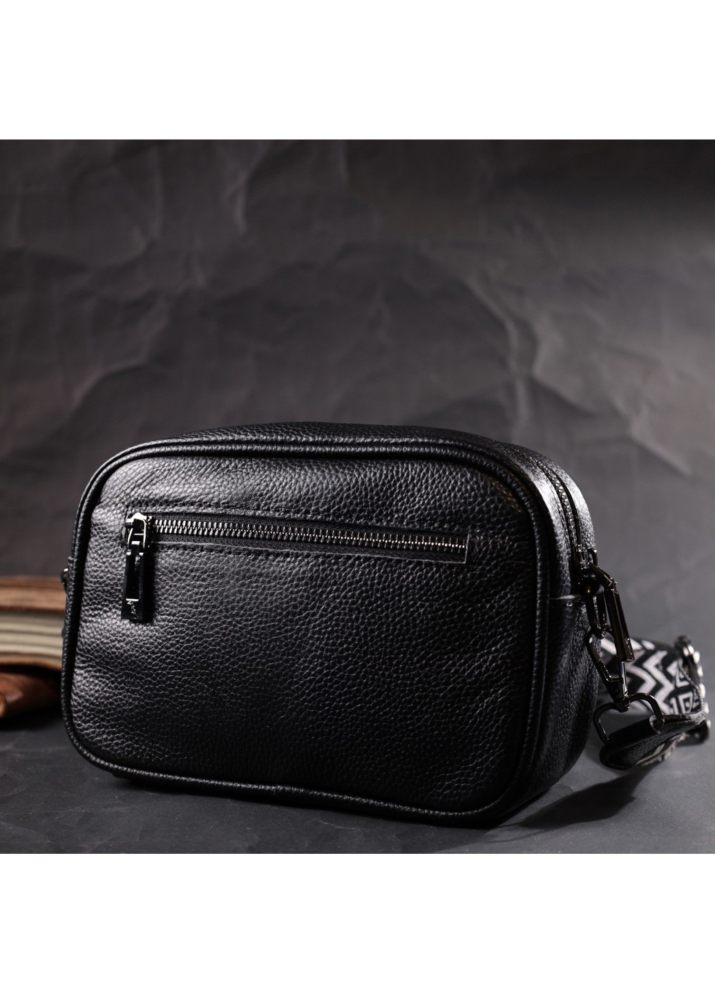 Класична шкіряна сумка через плече на одне відділення 22387 Чорна Vintage (276457586)