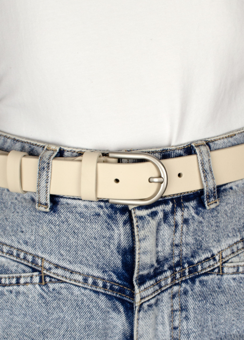Ремінь жіночий шкіряний HC-3069 (120 см) молочний під джинси та штани HandyCover (265390851)