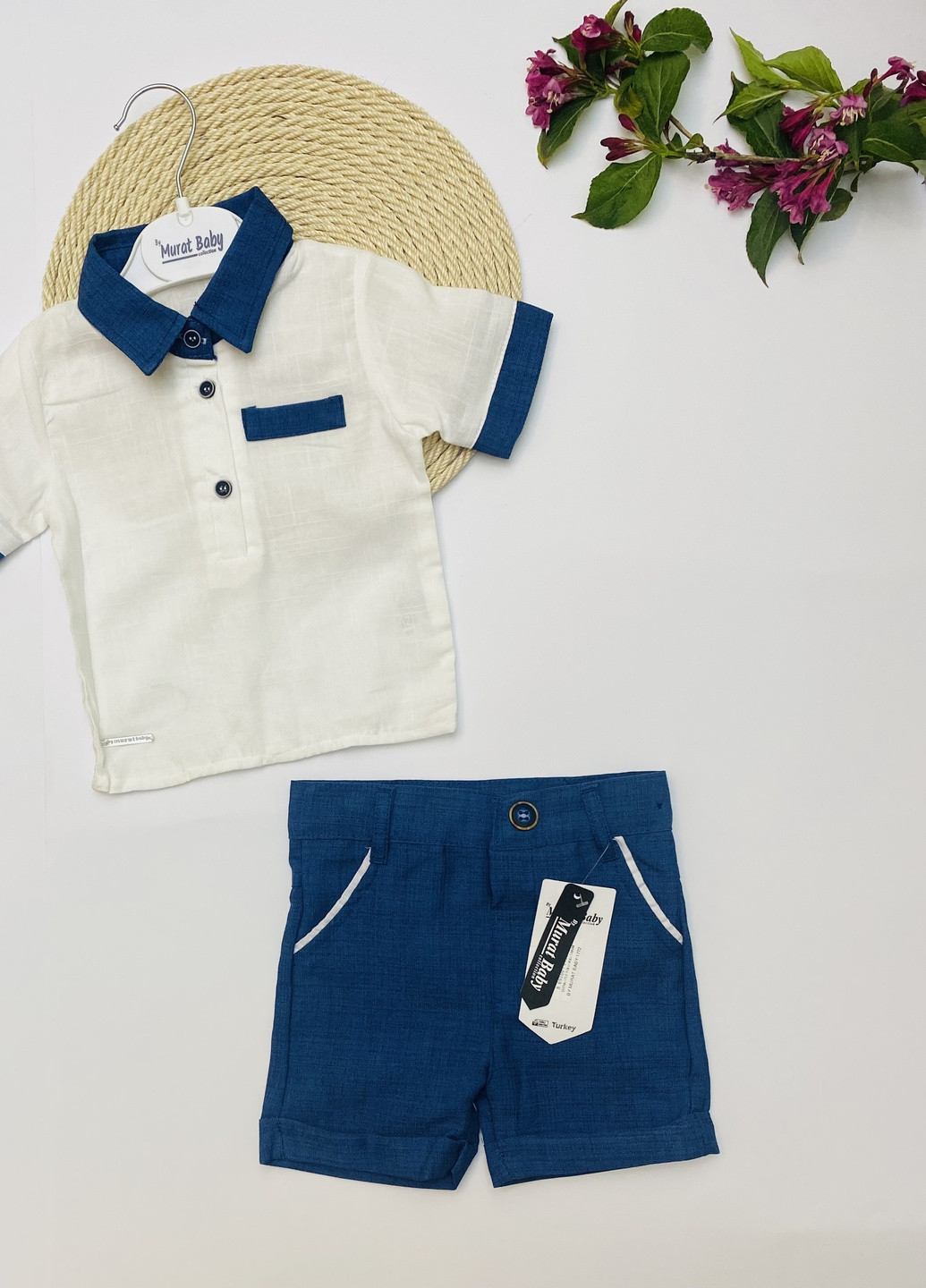 Синий летний костюм летний для мальчика рубашка и шорты Murat baby