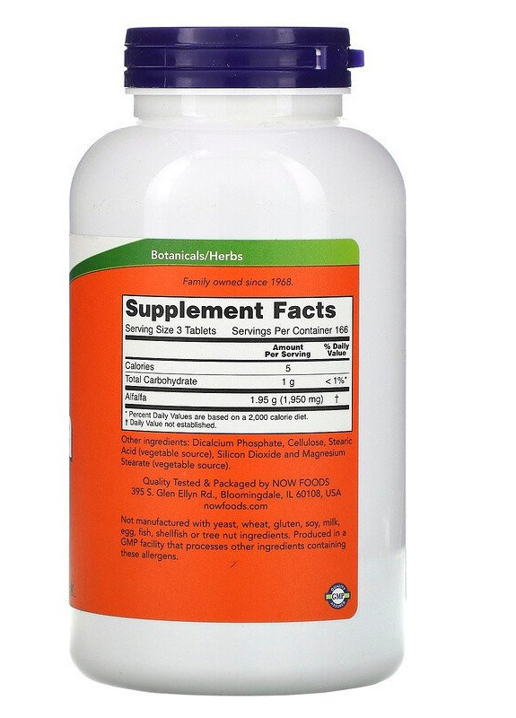 Alfalfa 650 mg 500 Tabs Now Foods (256719173)