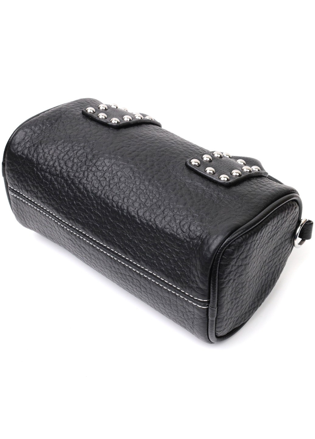 Шкіряна жіноча сумка з металевими акцентами на ручках 22369 Чорна Vintage (276457551)