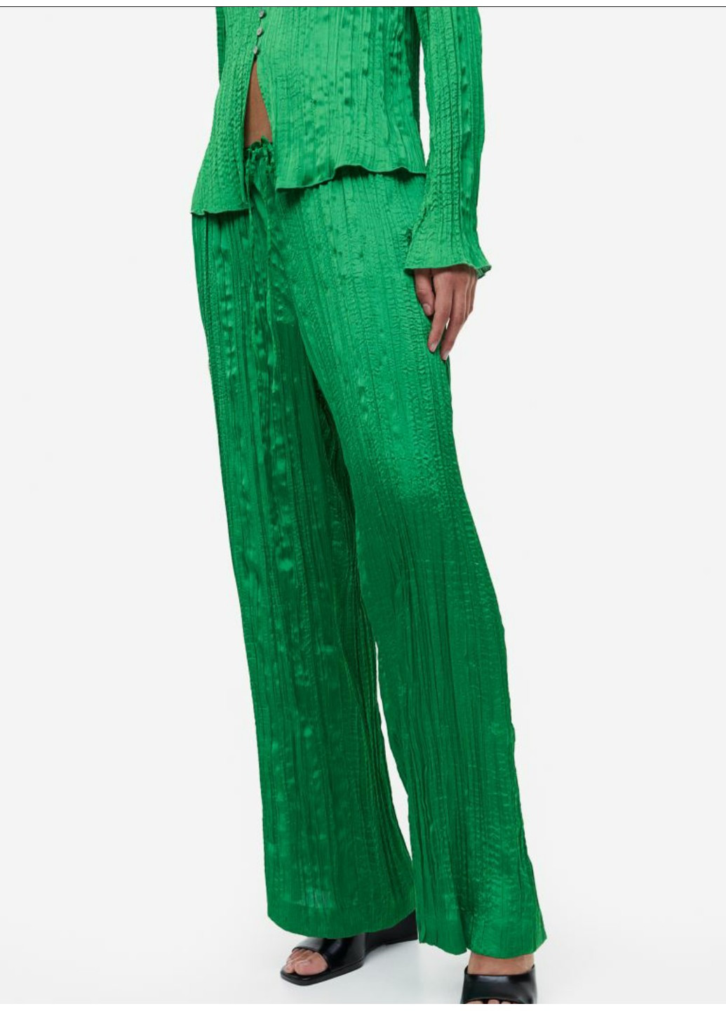 Женские широкие жатые брюки (55618) XS Зеленые H&M (258744216)