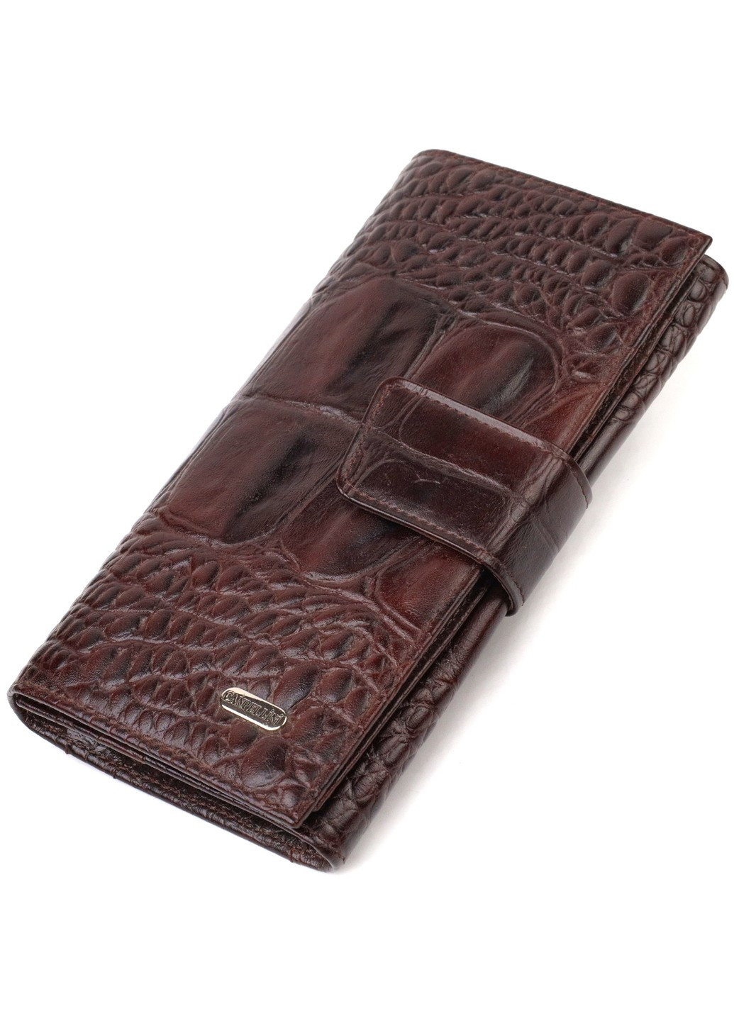 Чудове стильне чоловіче портмоне з натуральної шкіри з тисненням під крокодила 21846 Коричневе Canpellini (259874092)