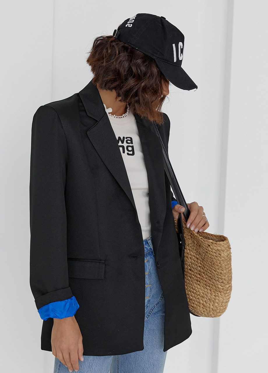 Черный женский женский пиджак с цветной подкладкой - черный Lurex - демисезонный