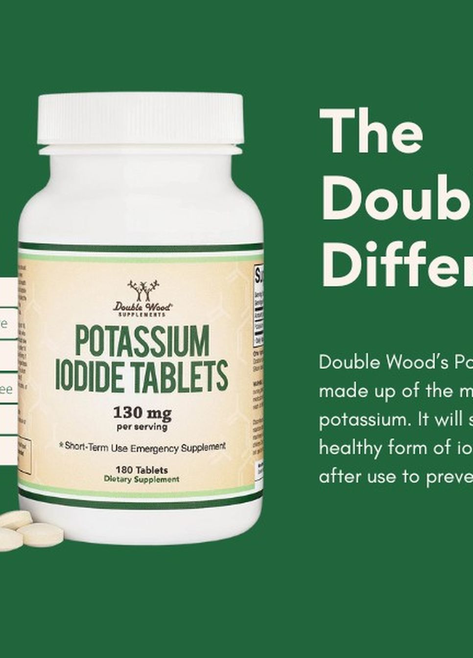 Йодид калію Double Wood Potassium Iodide 130 mg (на 2 таблетки), 180 tabl Double Wood Supplements (261765762)