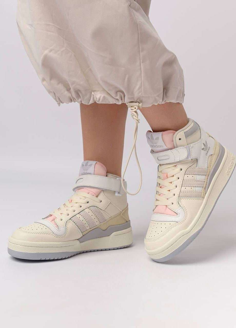 Молочные демисезонные кроссовки женские, вьетнам adidas Originals Forum 84 Mid Milk Grey Pink