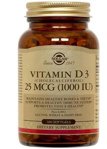 Vitamin D3 (Cholecalciferol) 1000 IU 100 Softgels Solgar (256719157)